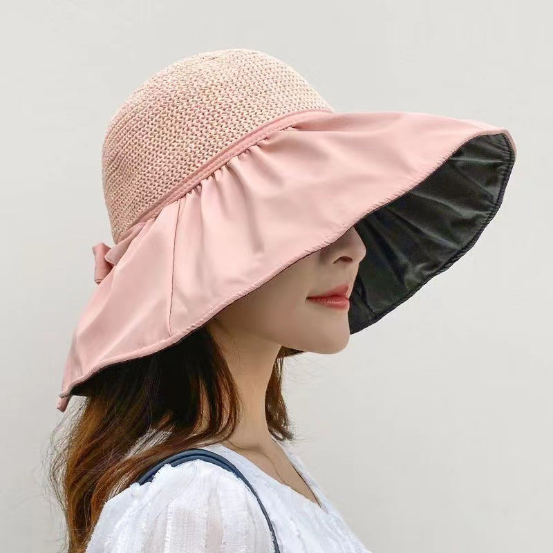 Wholesale Bowknot Black Rubber Fisherman's Straw Hat